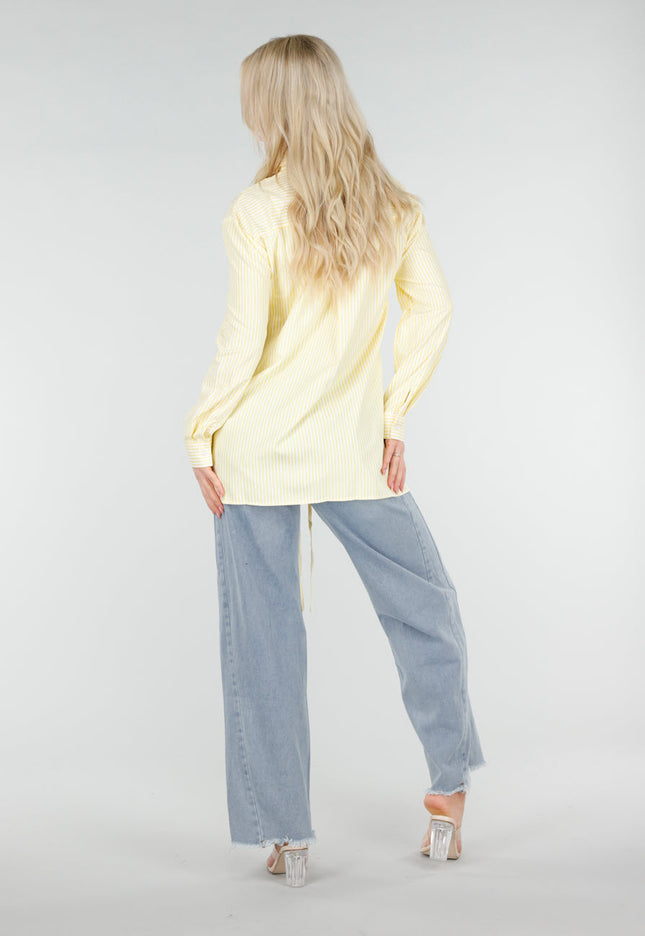 SALE50 Gele Gestreepte Blouse met Strikdetail