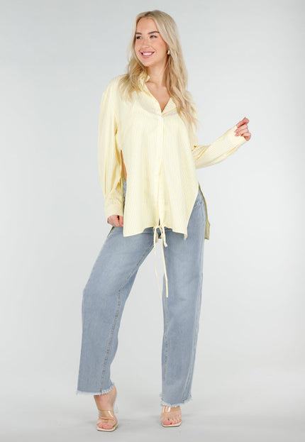 SALE50 Gele Gestreepte Blouse met Strikdetail