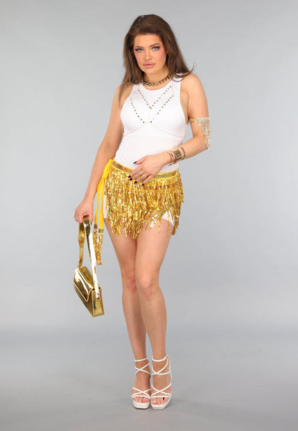 SALE50 Goud Glitter Omslag Rokje met Pailletten Fringe