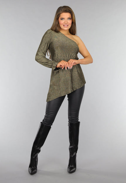 SALE50 Gouden One Sleeve Glitter Top