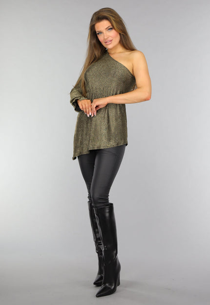 SALE50 Gouden One Sleeve Glitter Top