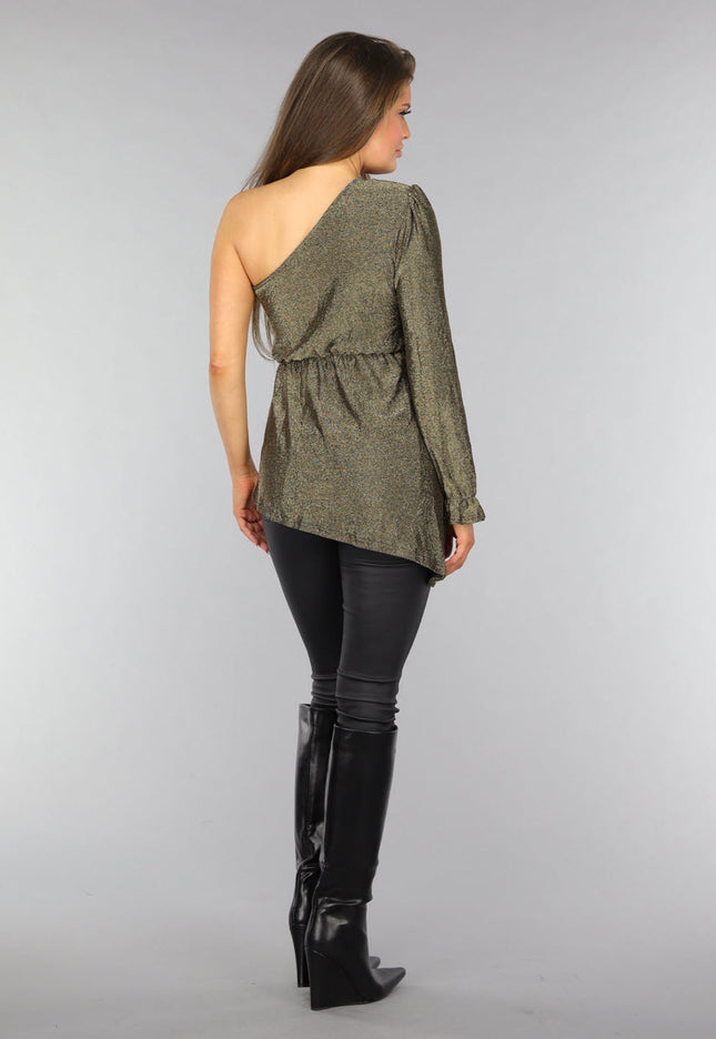 SALE50 Gouden One Sleeve Glitter Top