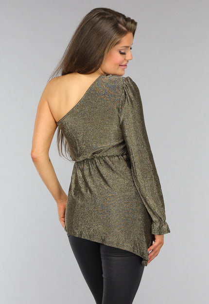 SALE50 Gouden One Sleeve Glitter Top