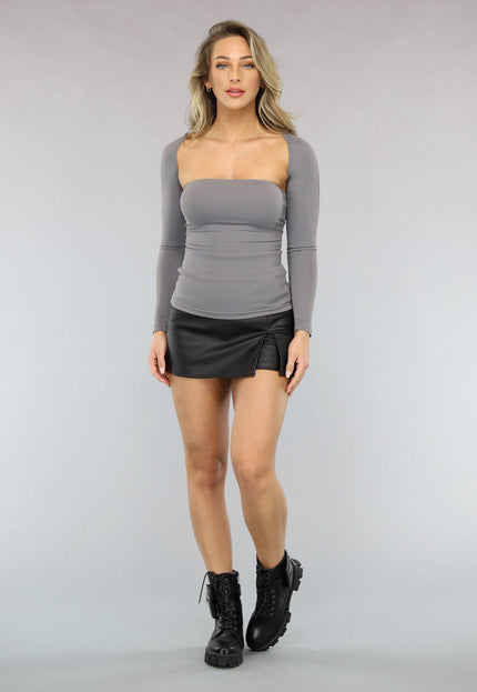 SALE50 Grijze Elastische Bandeau Top met Bijpassende Bolero