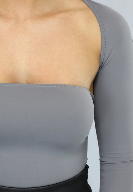 SALE50 Grijze Elastische Bandeau Top met Bijpassende Bolero