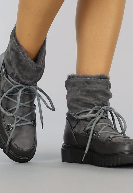 SALE50 Grijze Gevoerde Snowboots met Veter