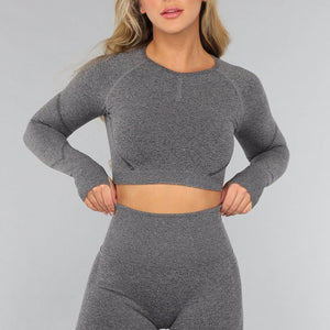 SALE50 Grijze Lange Mouwen Sporttop met Duimgaten