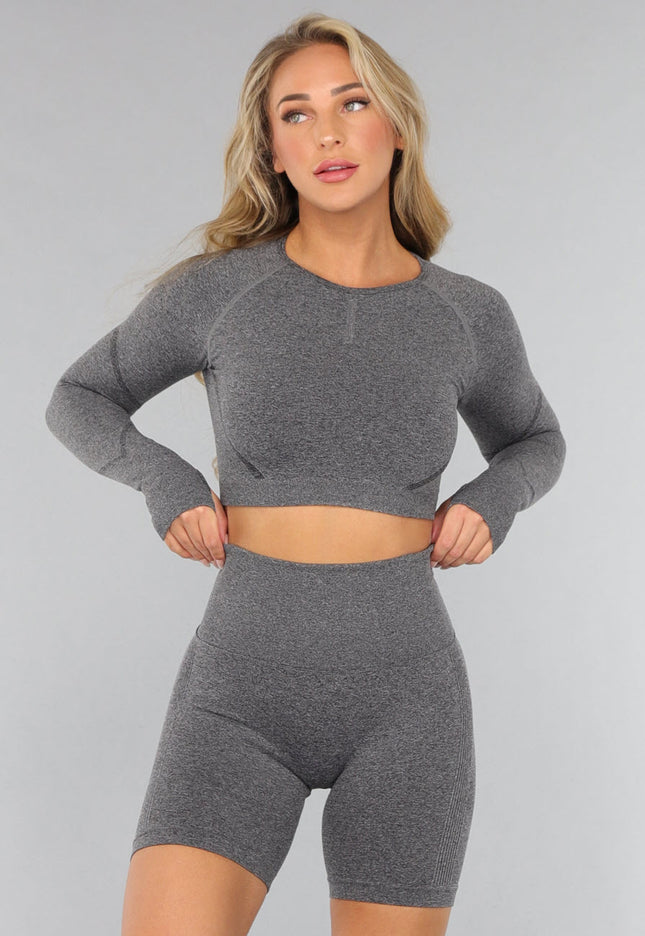 SALE50 Grijze Lange Mouwen Sporttop met Duimgaten