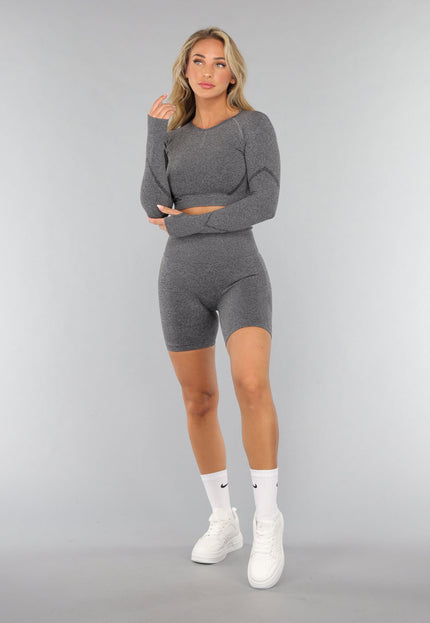 SALE50 Grijze Lange Mouwen Sporttop met Duimgaten
