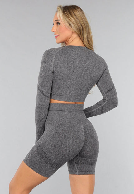 SALE50 Grijze Lange Mouwen Sporttop met Duimgaten