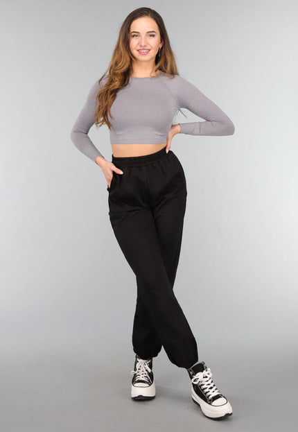 SALE50 Grijze Longsleeve Cropped Sporttop