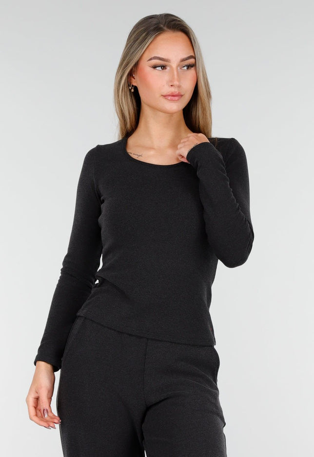 SALE50 Grijze Stretch Fleece Top met Ronde Hals