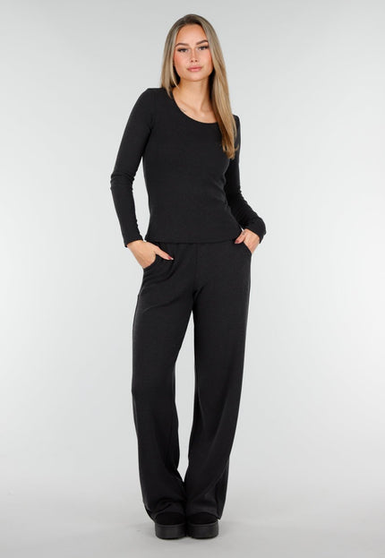 SALE50 Grijze Stretch Fleece Top met Ronde Hals