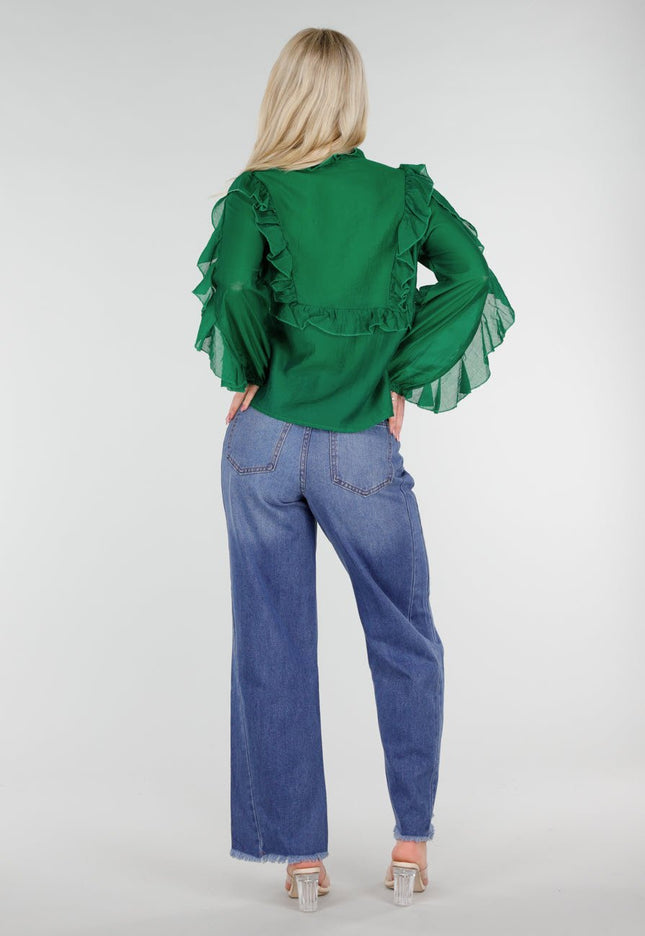 SALE50 Groene Chiffon Blouse met Ruffles