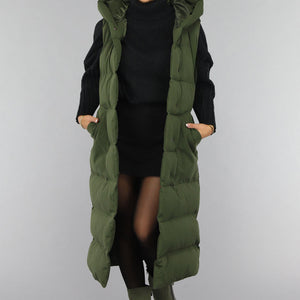 SALE50 Groene Lange Gewatteerde Bodywarmer