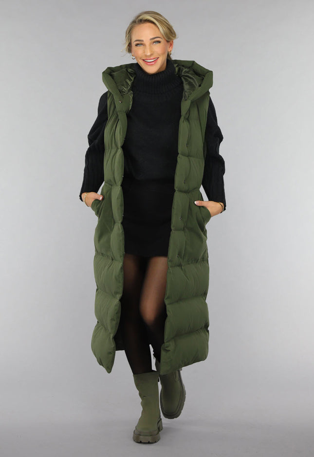 SALE50 Groene Lange Gewatteerde Bodywarmer