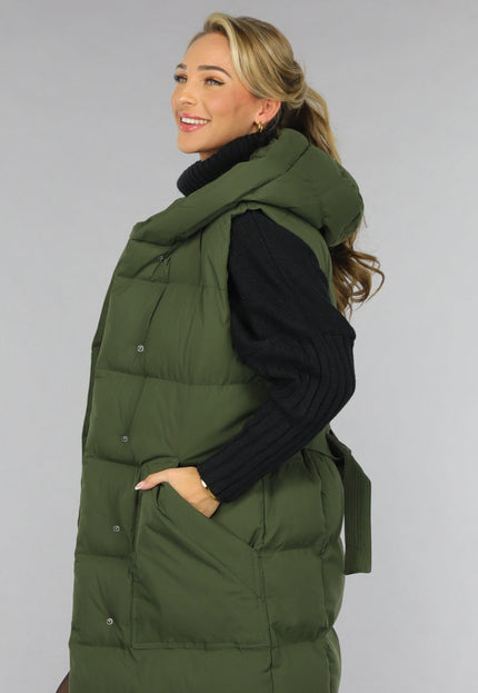 SALE50 Groene Lange Gewatteerde Bodywarmer