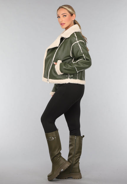 SALE50 Groene Lederlook Lammy Coat met Gesp Details