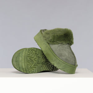SALE50 Groene Plateau Pantoffels met Imitatiebont