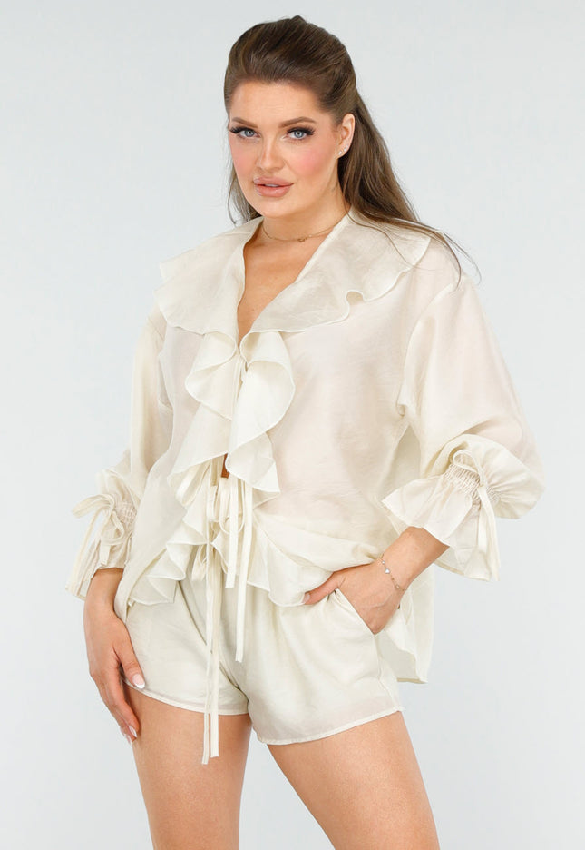 SALE50 Ivoorkleurige Ruffle Set