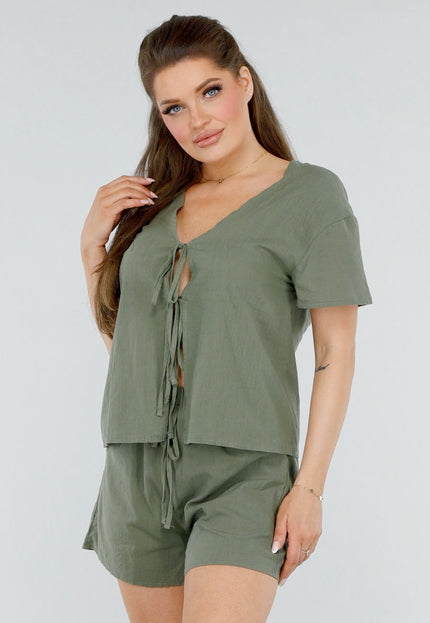 SALE50 Katoenen Tweedelige Set met Dubbele Strik