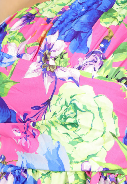 SALE50 Kleurrijke One Shoulder Jurk met Bloemenprint