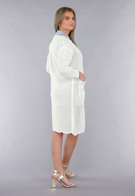 SALE50 Lang Ecru Oversized Vest met Gebreide Look