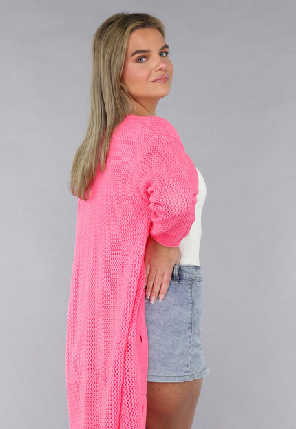 SALE50 Lang Roze Gebreid Vest met Statement Knopen