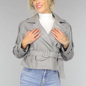 SALE50 Lederlook Biker Jasje in Grijs