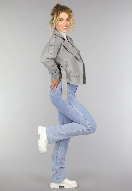 SALE50 Lederlook Biker Jasje in Grijs