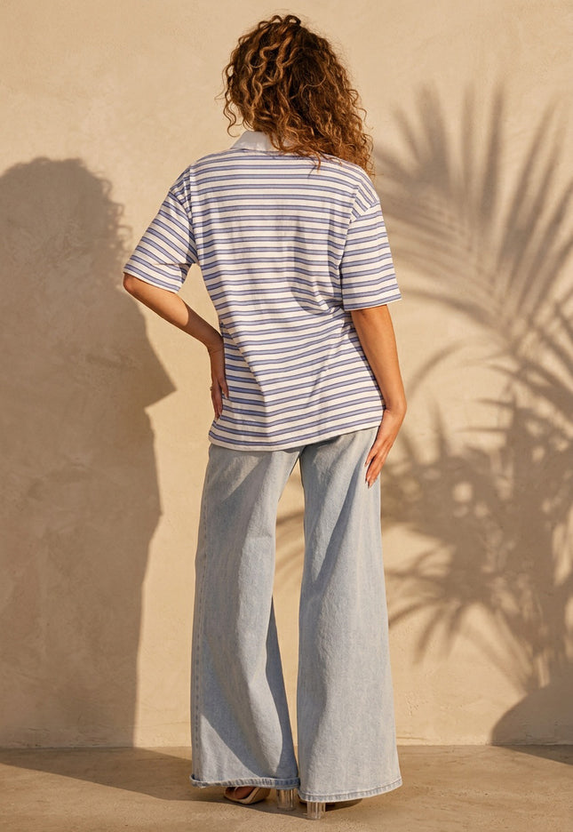 SALE50 Lichtblauw Gestreepte Polo Top