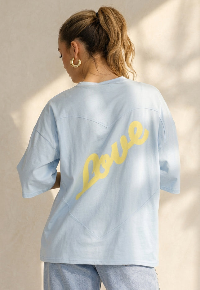 SALE50 Lichtblauw Oversized T-Shirt met Backprint