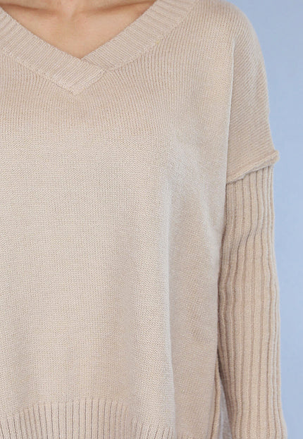 SALE50 Lichtbruine Trui met V Hals