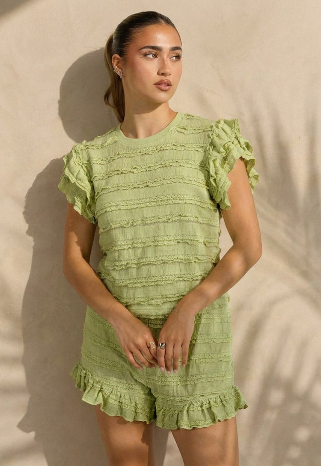 SALE50 Lichtgroene Two Piece Set met Ruches