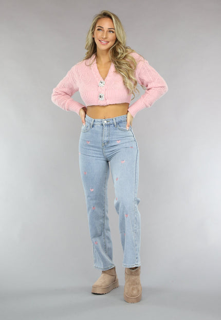SALE50 Lichtroze Cropped Vestje met Hartjes