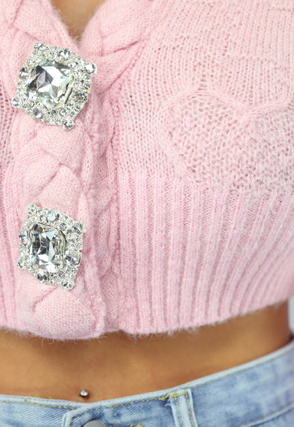 SALE50 Lichtroze Cropped Vestje met Hartjes
