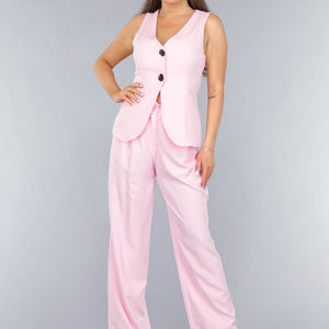 SALE50 Lichtroze Gilet Co Ord Set met Pantalon