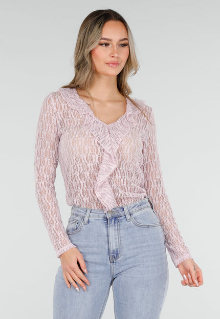SALE50 Lichtroze Kanten Top met Ruches