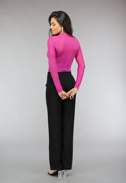 SALE50 Longsleeve Fuchsia Mesh Korset Top