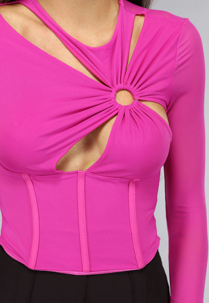 SALE50 Longsleeve Fuchsia Mesh Korset Top