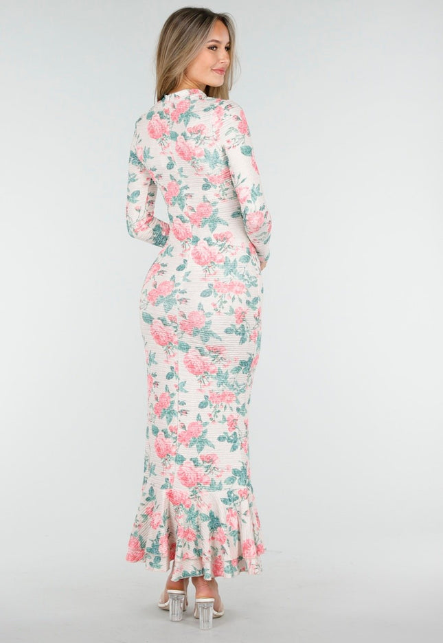 SALE50 Maxi Jurk met Rozenprint en Stretch