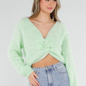 SALE50 Mintgroene Gebreide Twist Trui