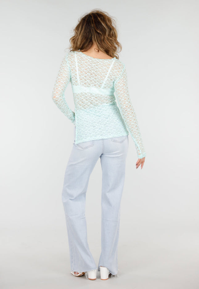 SALE50 Mintgroene Kanten Top met Split