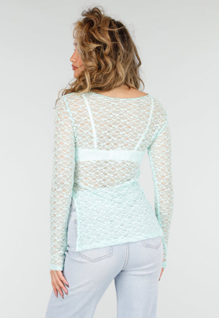SALE50 Mintgroene Kanten Top met Split