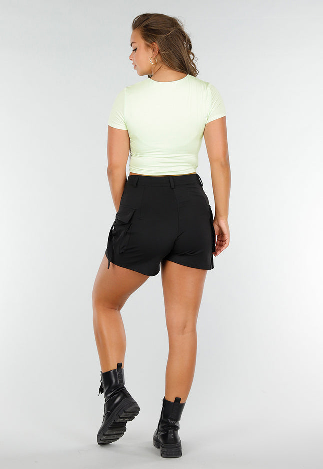 SALE50 Mintgroene Stretch Croptop met Korte Mouwen