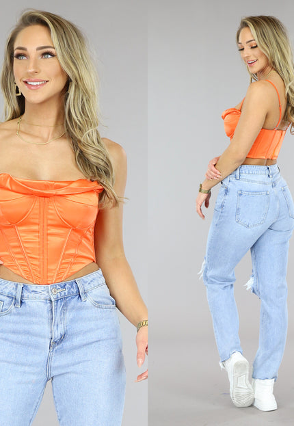 SALE50 Oranje Satin Korset Top
