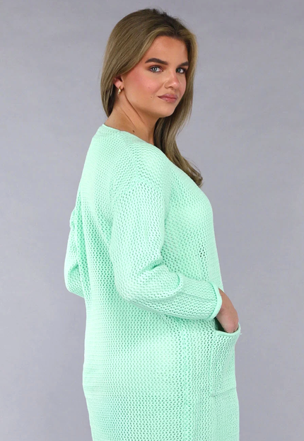 SALE50 Oversized Mintgroen Gebreid Vest met Knopen en Zakken