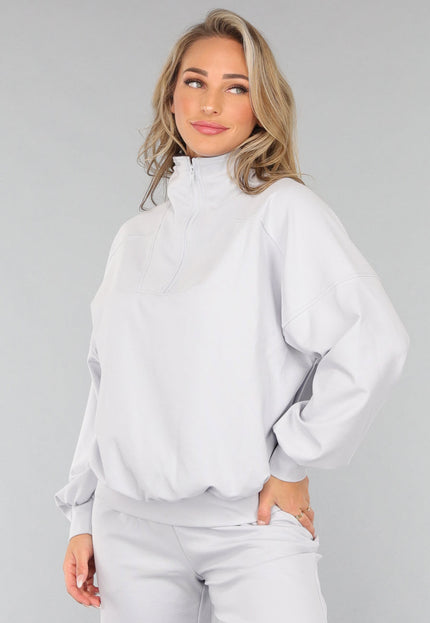 SALE50 Oversized Trui met Rits in Lichtblauw