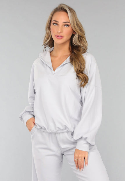 SALE50 Oversized Trui met Rits in Lichtblauw