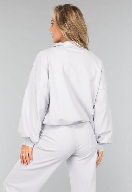 SALE50 Oversized Trui met Rits in Lichtblauw